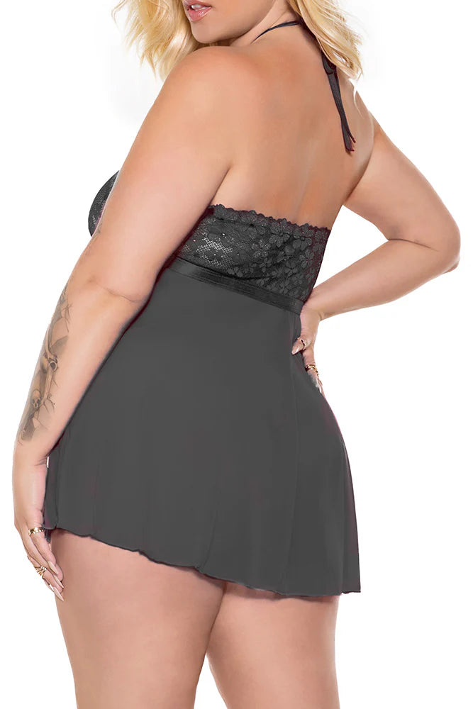 Pink Pussycat Lace Halter Babydoll & G-String