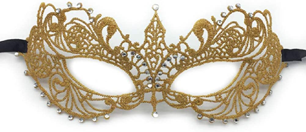 Party Lace Mask Halloween Half Face Styling and Sexy Costume Party Mask (Gold)