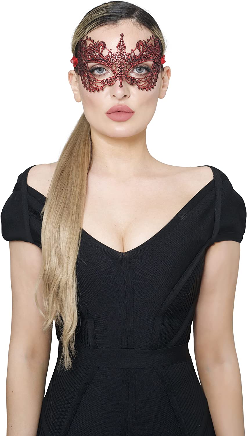 Women’s Stunning Masquerade Lace Mask – Lace Headpiece for Adult- Red