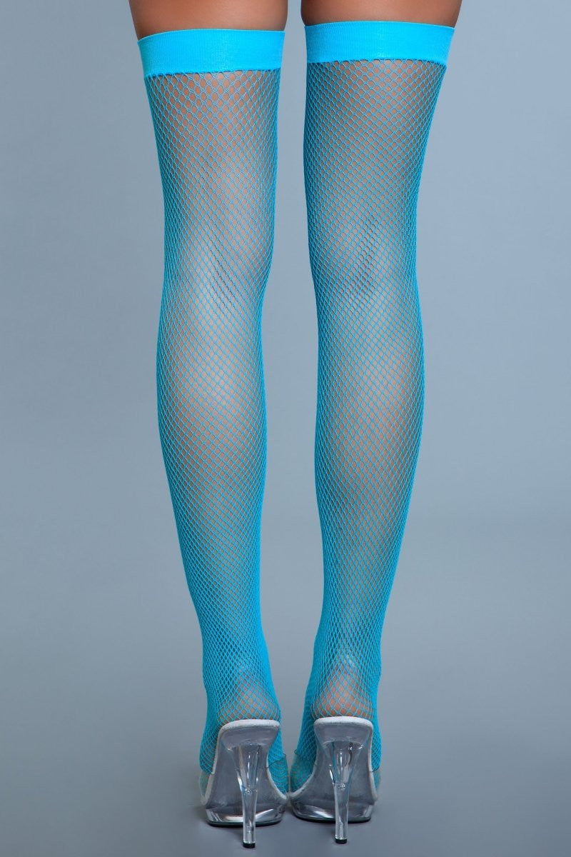 Nylon Fishnet Thigh Highs Turquoise