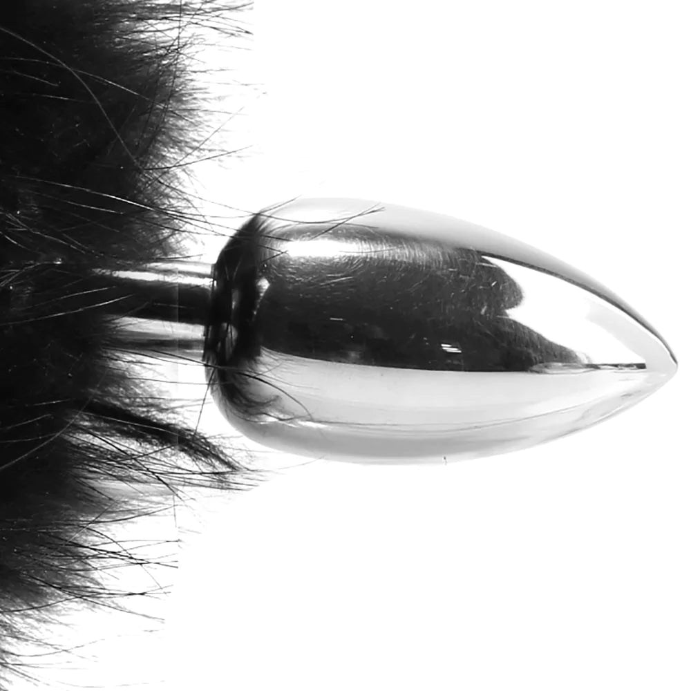 Stainless Steel Butt Plug with Fur Tail in M